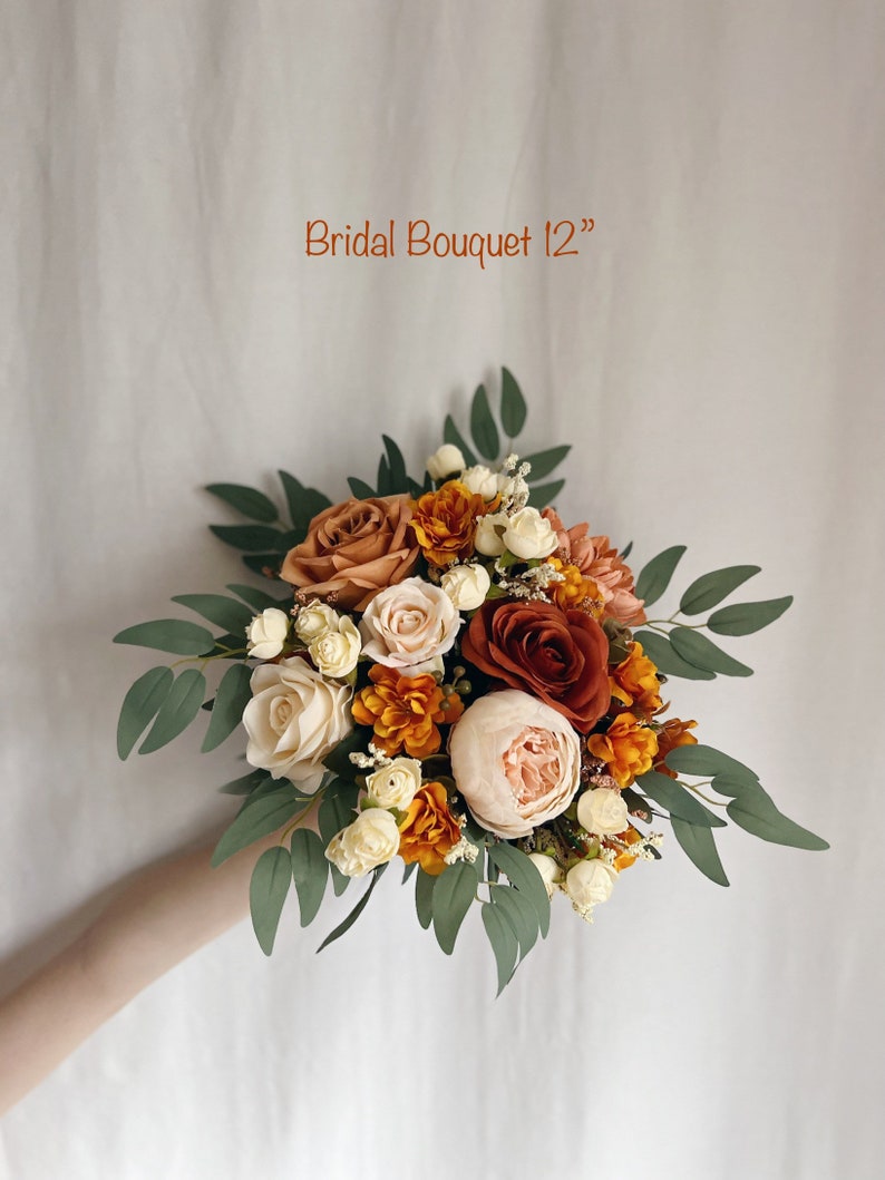 Rust Orange wedding bouquet, terracotta bridesmaids bouquets, rust orange bouquets, fake terracotta bouquet, Wedding bouquet, Bridal Bouquet image 3