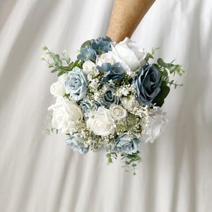 Faux bridal bouquet with dusty blue flowers, blue bouquet, white and blue bouquet, silk wedding bouquet, faux bridal bouquet