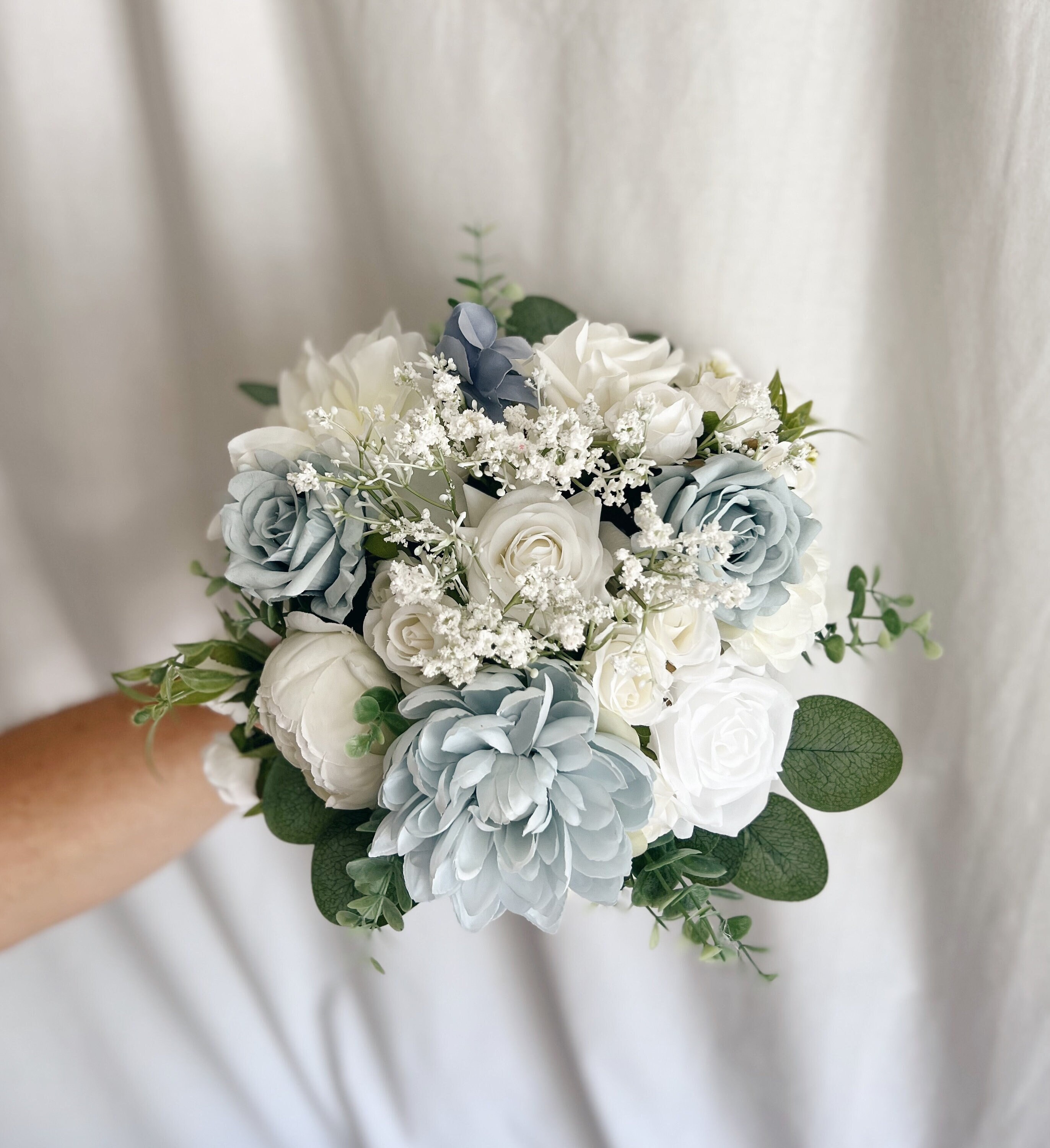 Sharebeauty Satin-Rosenstrauß Handgefertigt – Ca. 21 Cm Durchmesser, In Blassgold + Blaugrün + Marineblau, Für Hochzeiten