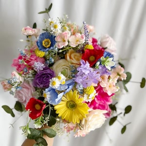 New Colorful Bouquets with wild flowers, meadow bridal bouquets, silk bridal bouquet, red, pink and blue and pink bouquet, bright bouquets