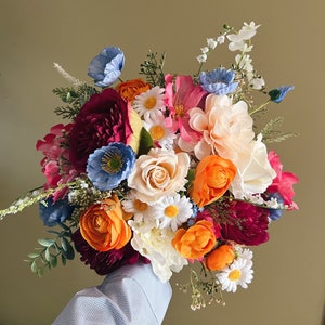 New Fall Bouquets with wild flowers, colorful bridal bouquets, wedding bouquet for brides, faux bouquets, summer wedding, silk bouquets 12” Bridal Bouquet