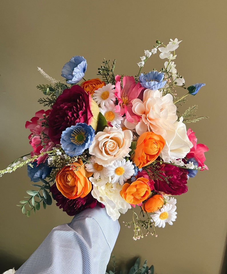 New Fall Bouquets with wild flowers, colorful bridal bouquets, wedding bouquet for brides, faux bouquets, summer wedding, silk bouquets 12” Bridal Bouquet