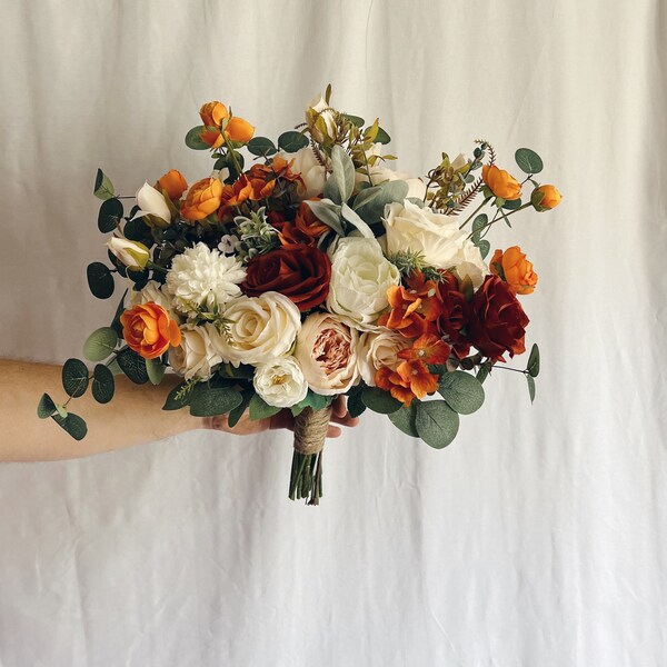Terracotta bridal bouquet, rust bridesmaids bouquets, rust orange bouquets, fake terracotta bouquet, Wedding bouquet, Bridal Bouquet