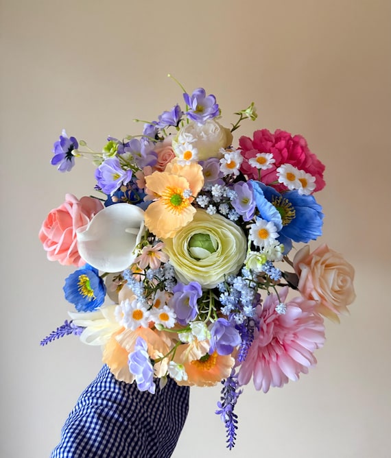 Künstlicher Brautstrauß, Bunter Wildblumenstrauß, Kunstblumenstrauß, Wildblumenstrauß, Wiesenblumensträuße für Hochzeit, Brautjungfern Blumensträuße