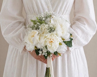 Wedding bouquets with faux peony flowers, ivory bouquets, bridal bouquets, cream peonies bridal bouquet