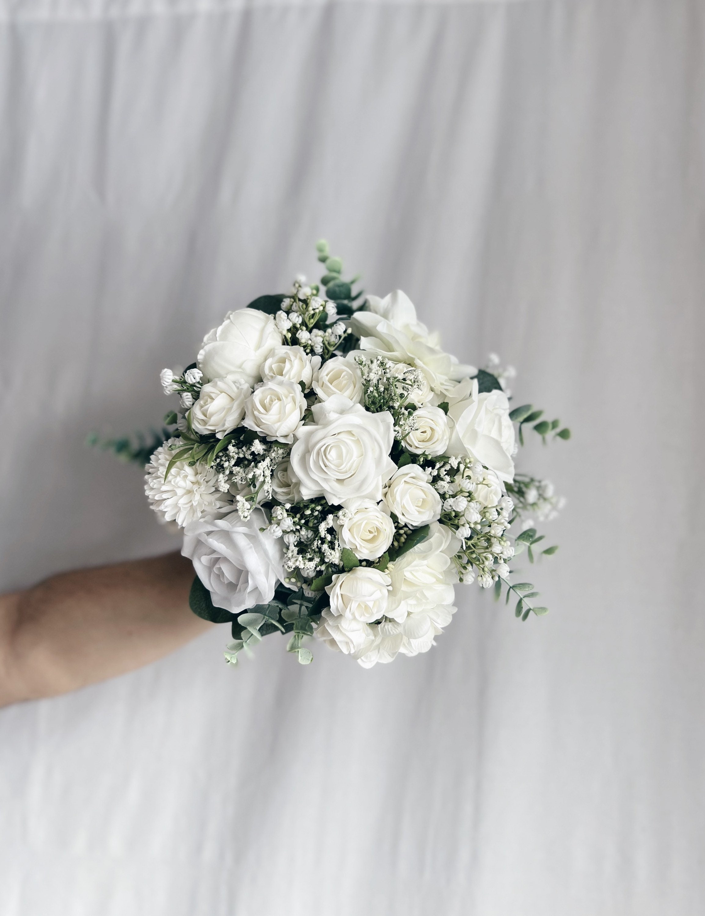 Faux Bridal Bouquet With White Flowers, White Bouquets