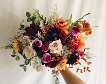 Bridal bouquet with terracotta and purple  flowers, burgundy and terracotta bridesmaids bouquet, amber bouquet, dusk bouquets