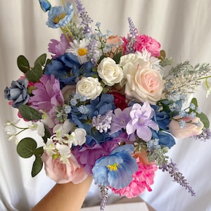 Colorful Wedding Bouquets with wild flowers, lilac and blue bridal bouquets, silk bridal bouquet, purple and blue and pink bouquet, wedding