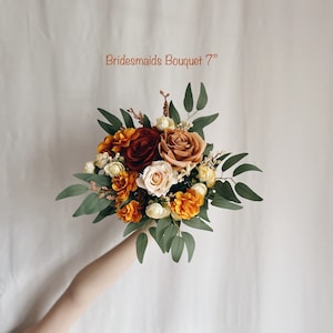 Rust Orange wedding bouquet, terracotta bridesmaids bouquets, rust orange bouquets, fake terracotta bouquet, Wedding bouquet, Bridal Bouquet 7” Bridesmaids Bouq