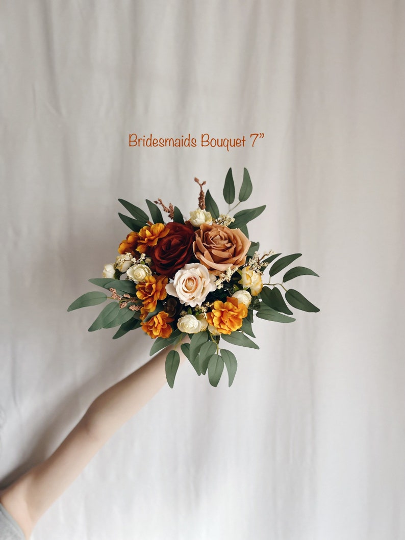 Rust Orange wedding bouquet, terracotta bridesmaids bouquets, rust orange bouquets, fake terracotta bouquet, Wedding bouquet, Bridal Bouquet 7” Bridesmaids Bouq