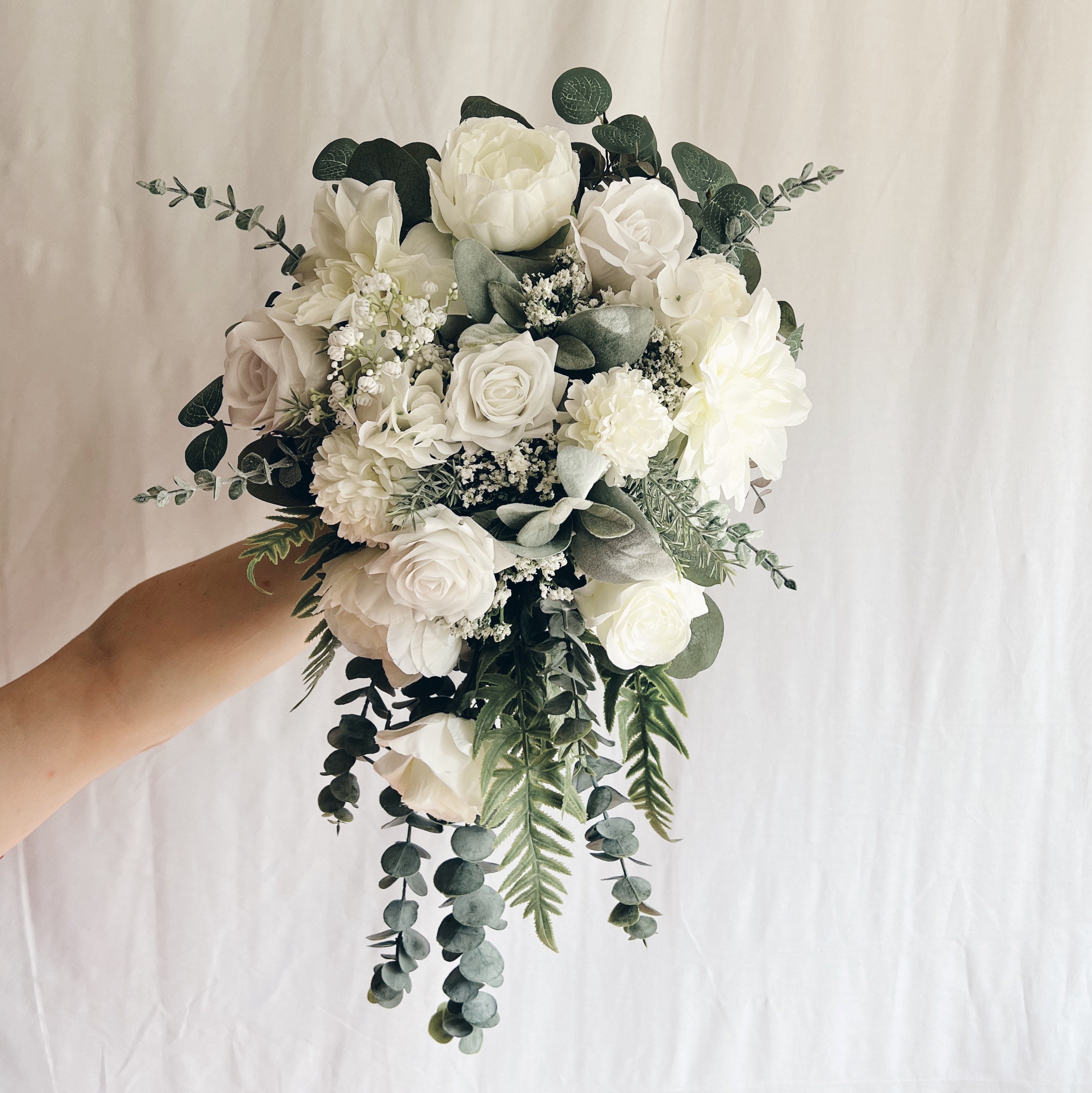 Faux Cascade Bouquet Fake Bouquet Bridesmaid Bouquet White Etsy Canada