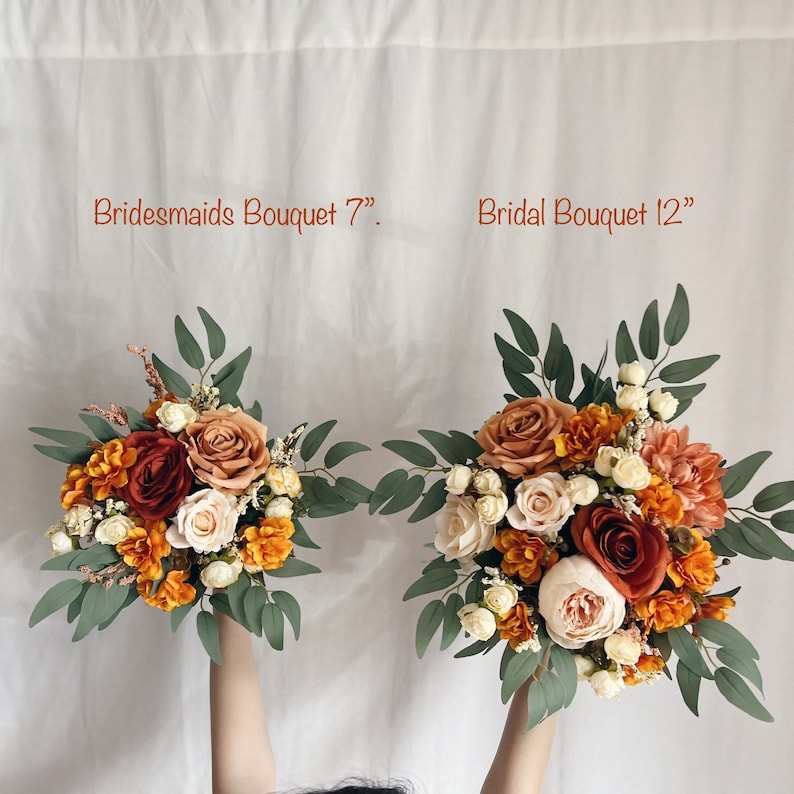 Rust Orange wedding bouquet, terracotta bridesmaids bouquets, rust orange bouquets, fake terracotta bouquet, Wedding bouquet, Bridal Bouquet image 4