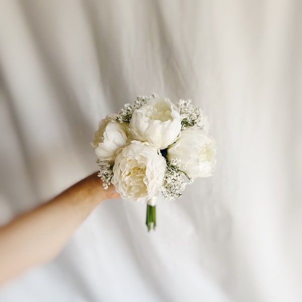 Faux bruidsboeket met ivoren bloemen, zijden pioenrozenboeketten, bruidsboeket, nepboeket, bruidsboeketten, witte boeketten