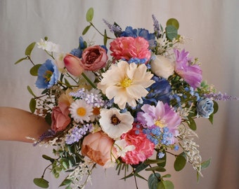 New Summer Bouquets with wild flowers, colorful bridal bouquets, silk bridal bouquet, purple and blue and pink bouquet, bright bouquets