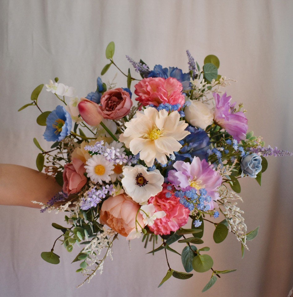 【希少品】Wedding Flowers Wildflower Bridal Bouquet: Colorful Silk Wedding Flowers, 14