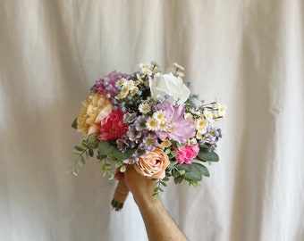 Colorful Summer Bouquets with wild flowers, colorful bridal bouquets, silk bridal bouquet, purple and blue and pink bouquet, bright