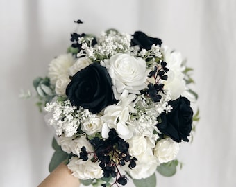 Bouquet da sposa in bianco e nero, bouquet neri, bouquet da sposa nero, bouquet finto nero, nero