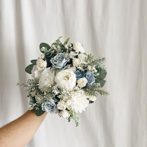 Faux bridal bouquet with dusty blue flowers, blue bouquet, white and blue bouquet, silk wedding bouquet, faux bridal bouquet