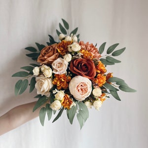 Rust Orange wedding bouquet, terracotta bridesmaids bouquets, rust orange bouquets, fake terracotta bouquet, Wedding bouquet, Bridal Bouquet image 1