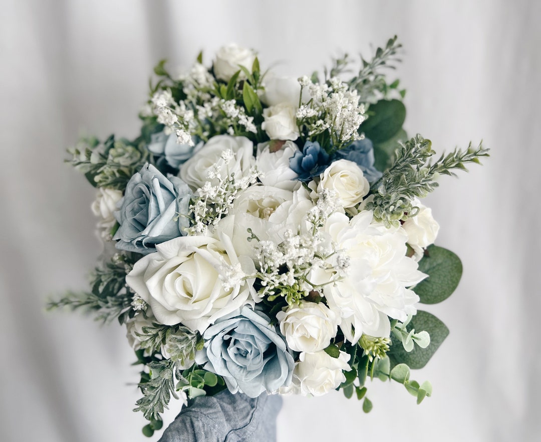 Faux Bridal Bouquet With Dusty Blue Flowers, Blue Bouquet, White and Blue  Bouquet, Silk Wedding Bouquet, Faux Bridal Bouquet - Etsy, image size:1080x881