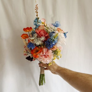 10” Summer Bouquets with wild flowers, colorful bridal bouquets, silk bridal bouquet, blue and pink bouquet, bright bouquets, folk bouquets