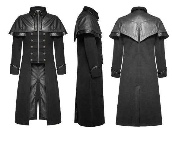 Men's Black Wool Steampunk Gothic Military Long Highwayman - Etsy