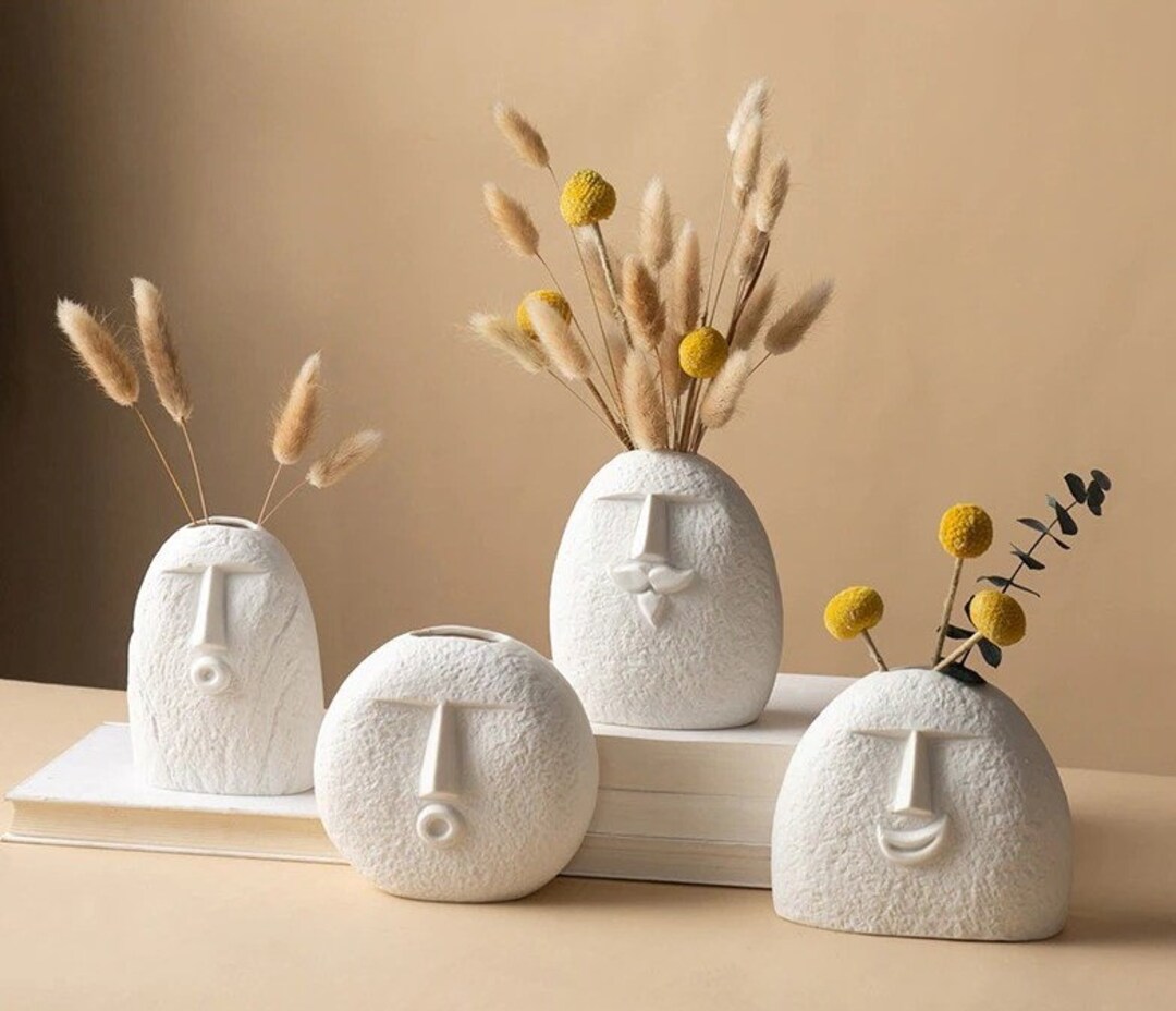 Ceramic Flower Vase Face Shape Nordic Rustic Elegance Etsy