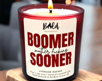 Boomer Sooner Candle / BMFS / Oklahoma Football Decor / College Football Candle / Game Day Decor / Sport Candle / Sooner Born Sooner Bred
