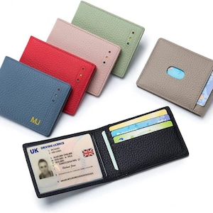 Porte-cartes personnalisé mince minimaliste portefeuille de poche permis de conduire porte-cartes d'identité en cuir véritable bloquant la RFID cadeau de Noël pour lui