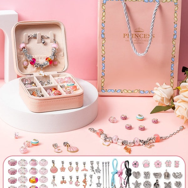 Bracelets à breloques de style Pandora pour filles, bijoux, fabrication de bijoux, kit artisanal, cadeau d'anniversaire, de Noël, pour adolescentes et enfants