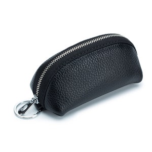 Porte-monnaie en cuir véritable Mini porte-monnaie pochette sac à main porte-clés de voiture cadeaux personnalisés pour son anniversaire cadeaux de noël pour les femmes dame Black