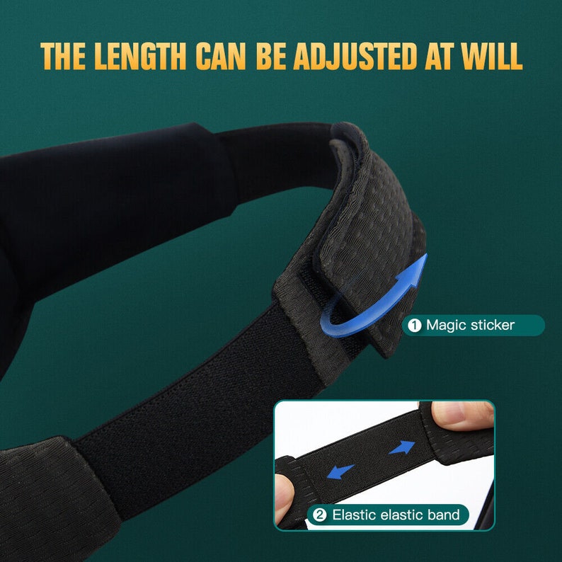 May include: Black adjustable strap with a magic sticker and elastic band. The strap is designed to adjust the length of a product, such as a headband or a hat. The text "THE LENGTH CAN BE ADJUSTED AT WILL" is displayed at the top of the image.