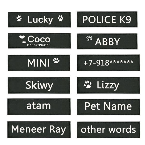 2Pcs Personalized Dog Name Tags Dog ID Tags Name Badges Labels Patches for K9 Dog Harnesses Velcro Backing Gifts for Dog Lovers