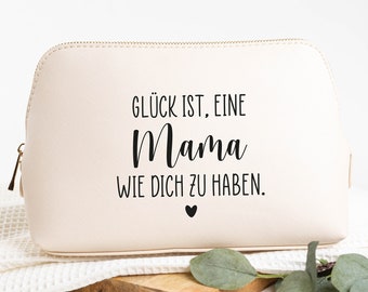 Personalisierte Kosmetiktasche "Glück" | Mama, Mutterschaft | Muttertag, Geschenkidee | Kulturtasche, Kulturbeutel, Reisetasche | Kunstleder