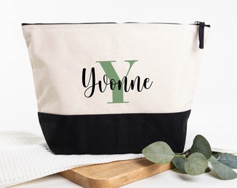 Personalized toiletry bag "Initials" | Camping, vacation | Gift, birthday | Toiletry bag, cosmetic bag | Cotton, two-tone