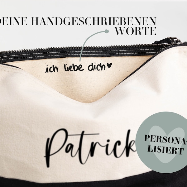 Personalisierter Kulturbeutel plus deine handgeschriebenen Worte | Kosmetiktasche, Toilettenbeutel | Jahrestag, Geschenk | Liebesworte