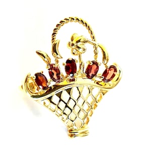 Gorgeous  Garnet Flower Basket Brooch Gold Plated Vintage Excellent Condition No Signs of Wear Red  Gemstone Gifts For Her