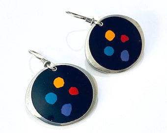 Vintage Laurel Burch ‘PALETTE’ Silver Tone Dangling Earrings