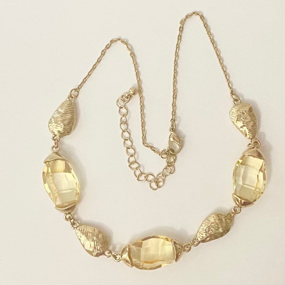 Vintage Yellow Faceted Crystal and Brushed Gold T… - image 6