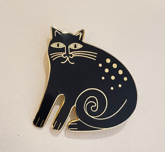 Laurel Burch ‘KESHIRE CAT’ Brooch Black Cat Gold … - image 3