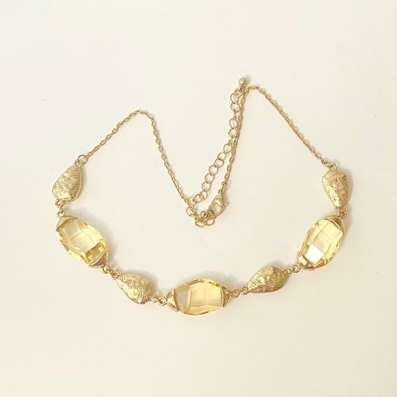 Vintage Yellow Faceted Crystal and Brushed Gold T… - image 5