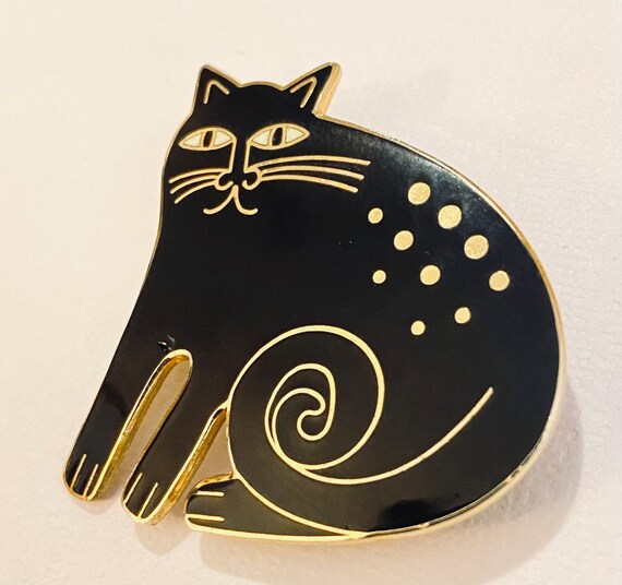 Laurel Burch ‘KESHIRE CAT’ Brooch Black Cat Gold … - image 2