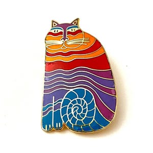 Laurel Burch ‘Rainbow Cats’ Brooch Vintage Cloisonne Enameled Collectible Cat Jewelry Colorful Cats