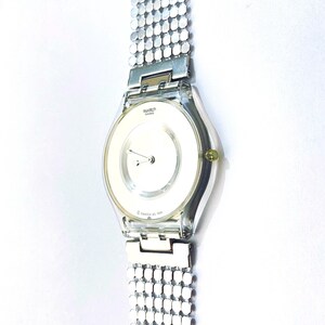 Vintage 1999 Swatch Womens Watch- Paved in Silver Mother of Pearl Vintage 1999 Swatch Womens Watch- Paved in Silver Mother of  main image 4