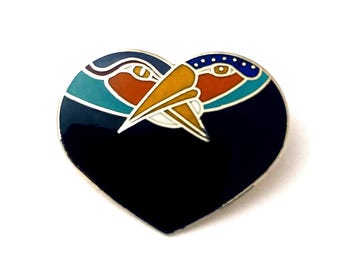 Laurel Burch &#39;Bird Heart&#39; Brooch: Vintage Cloisonné Enamel Jewelry