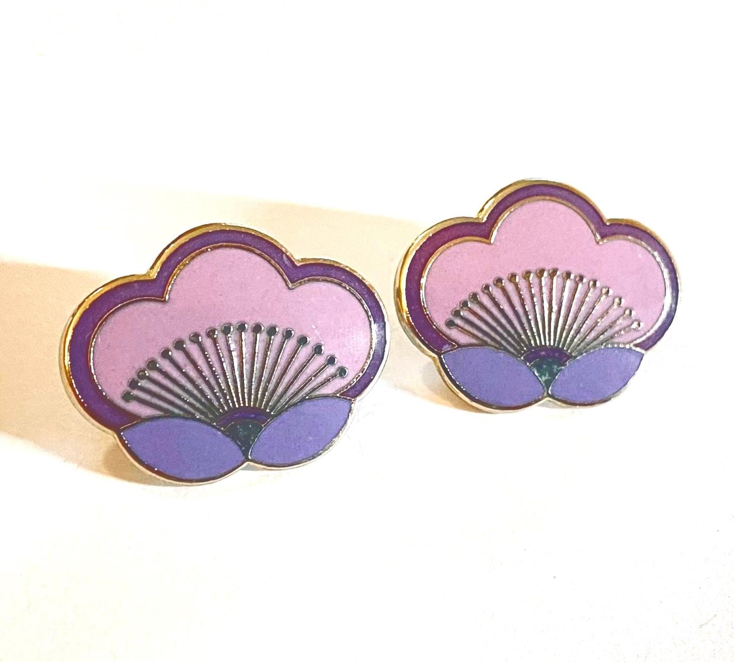 Vintage Laurel Burch Plum Blossom Cloisonne Enamel Stud Earrings