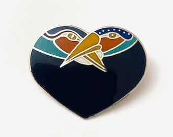 Laurel Burch ‘BIRD HEART’ Bird Brooch Vintage cloisonné enamel Collectible Jewelry Bird Jewelry