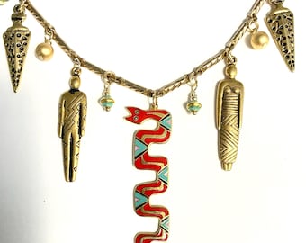 Upcycled LAUREL BURCH Charm Necklace, ‘Eden’ One Of A Kind Created by Me Using All Vintage Pieces and Single Laurel Burch Earrings