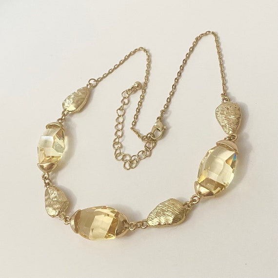 Vintage Yellow Faceted Crystal and Brushed Gold T… - image 8