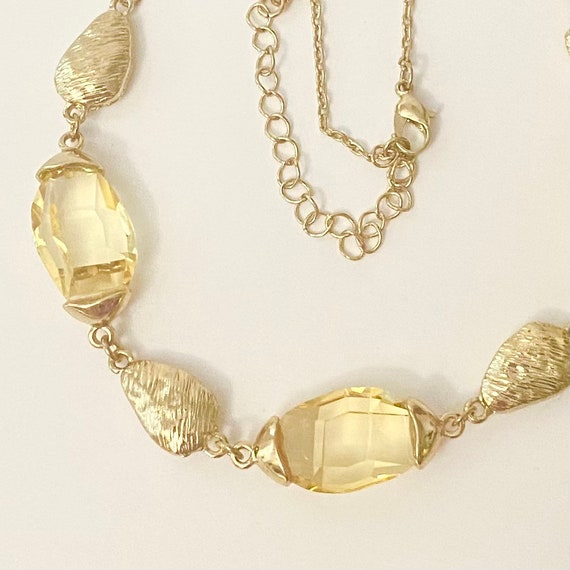 Vintage Yellow Faceted Crystal and Brushed Gold T… - image 2